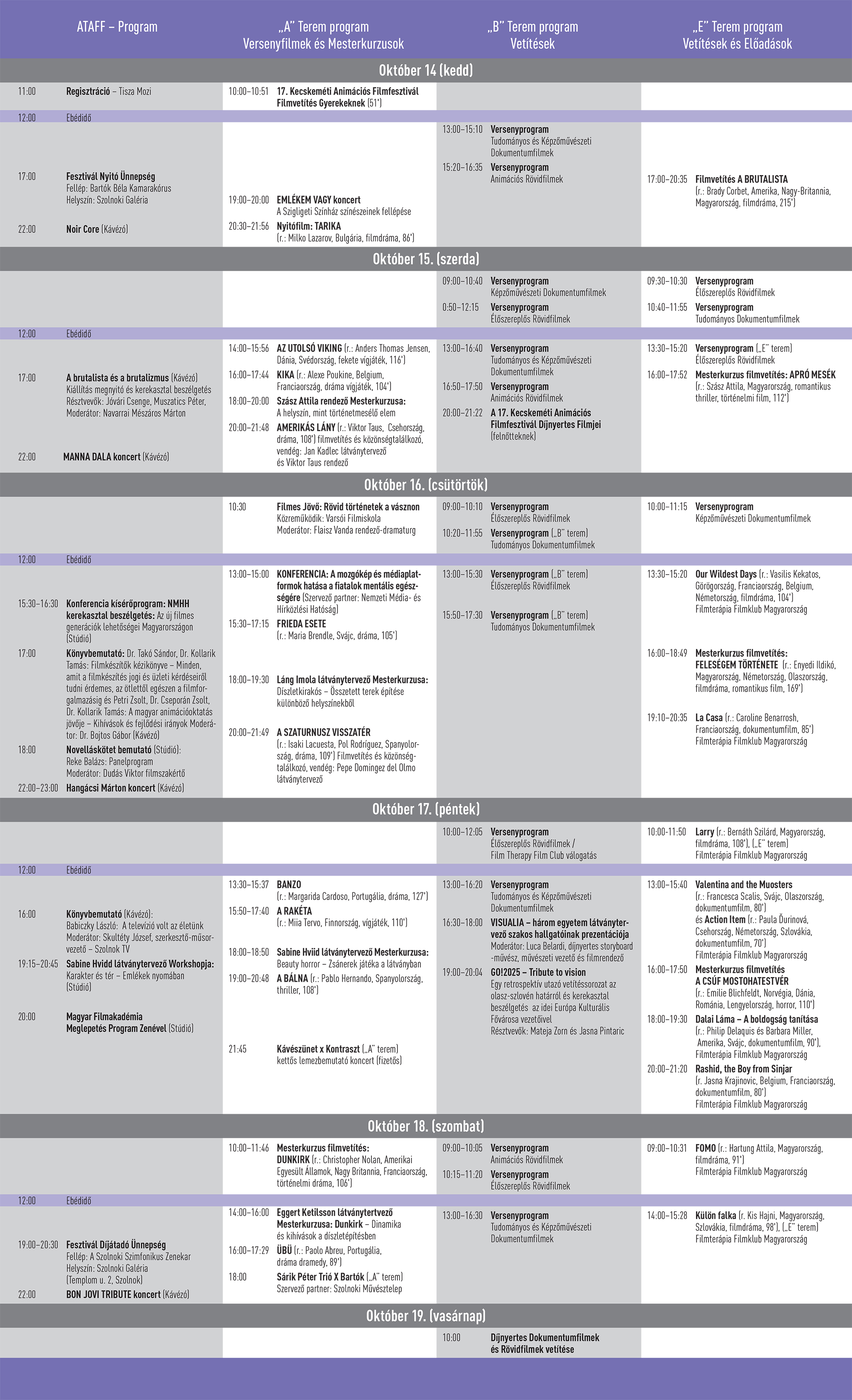 Fesztivál program