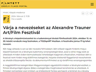 Várja a nevezéseket az Alexandre Trauner Art/Film Fesztivál