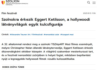 Szolnokra érkezik Eggert Ketilsson, a hollywoodi látványvilágok egyik kulcsfigurája