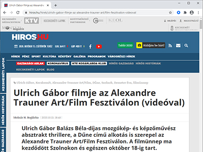 Ulrich Gábor filmje az Alexandre Trauner Art/Film Fesztiválon